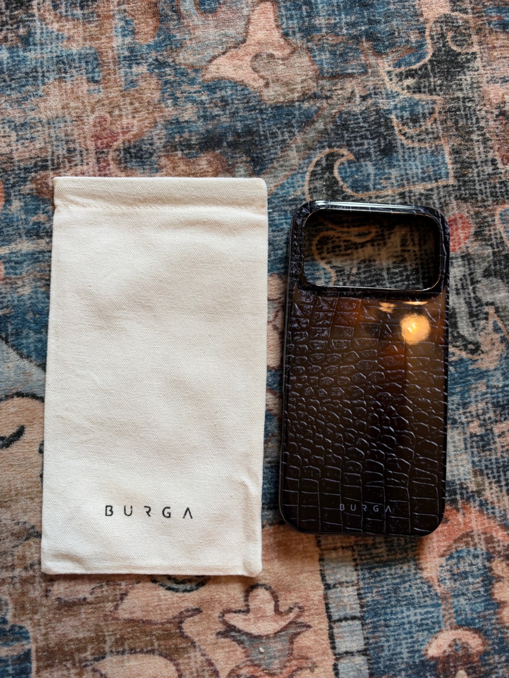 Burga Black Croc-Texture Phone Case - Glossy Black